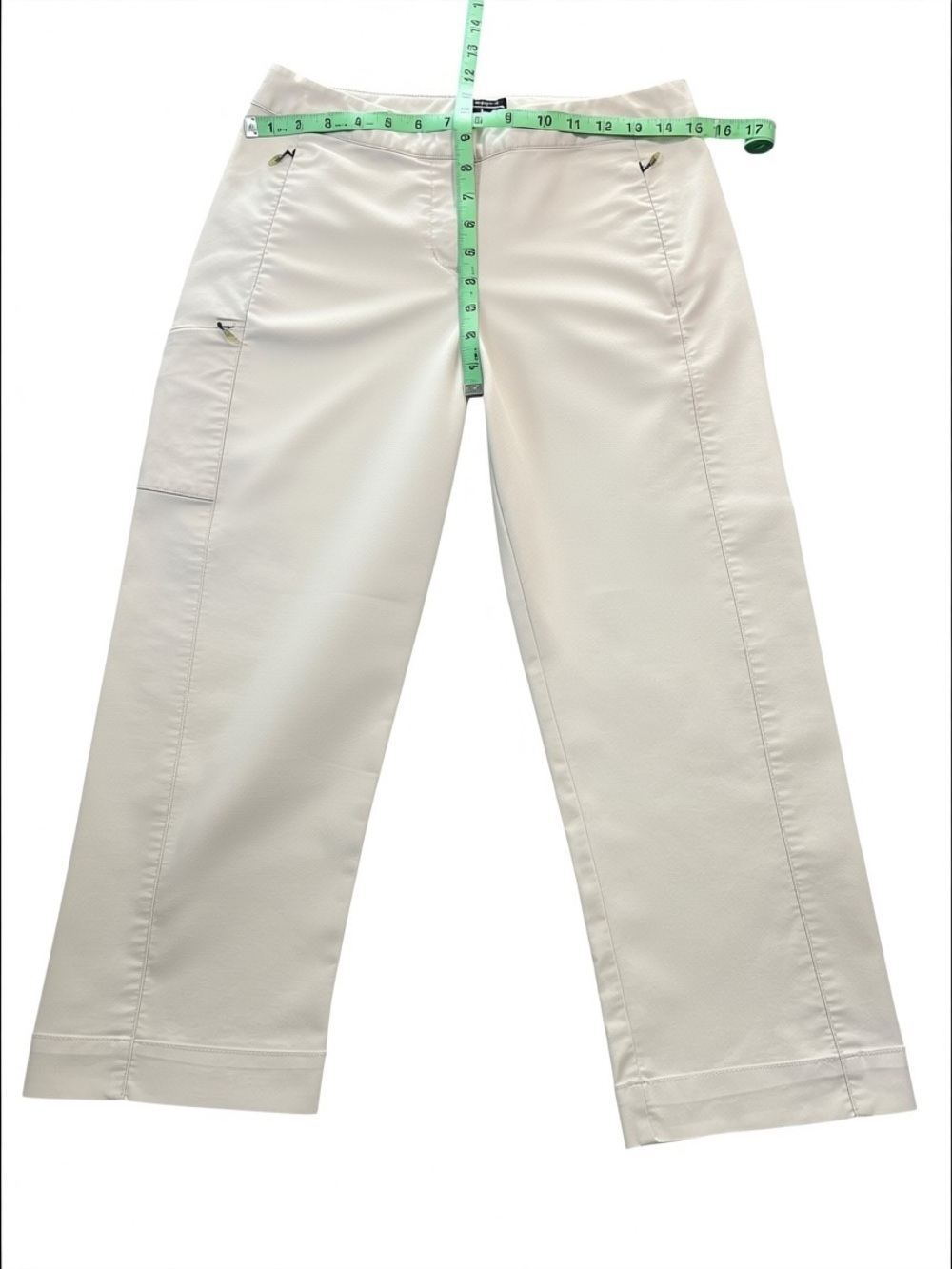 Adidas Khaki Cropped Cargo Pants Zippered Pockets Cotton Blend Size 4 - Picture 4 of 6